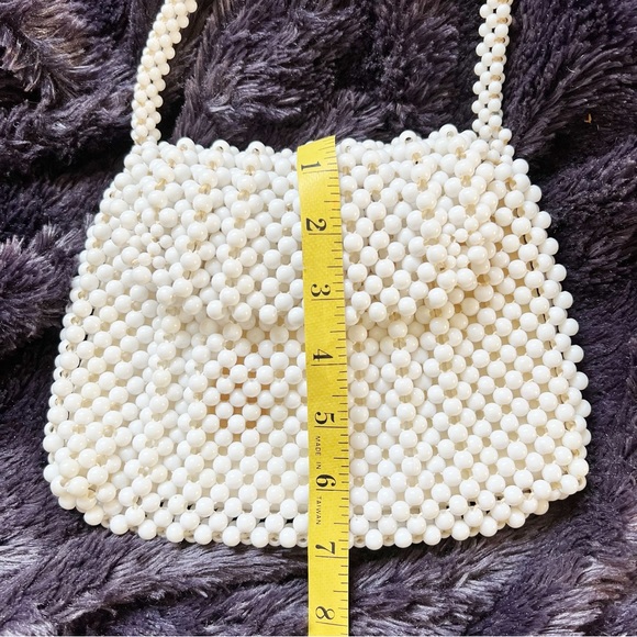 Vintage 1950’s Wedding White Beaded evening handbag purse clutch w/ zip closure - Picture 5 of 9